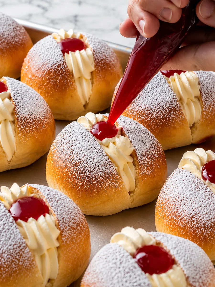 Fresh cream buns filled with jam at Cafe in the Park